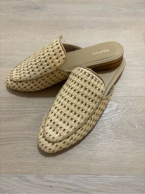 Kaanas Beige Woven Slip-On Mules